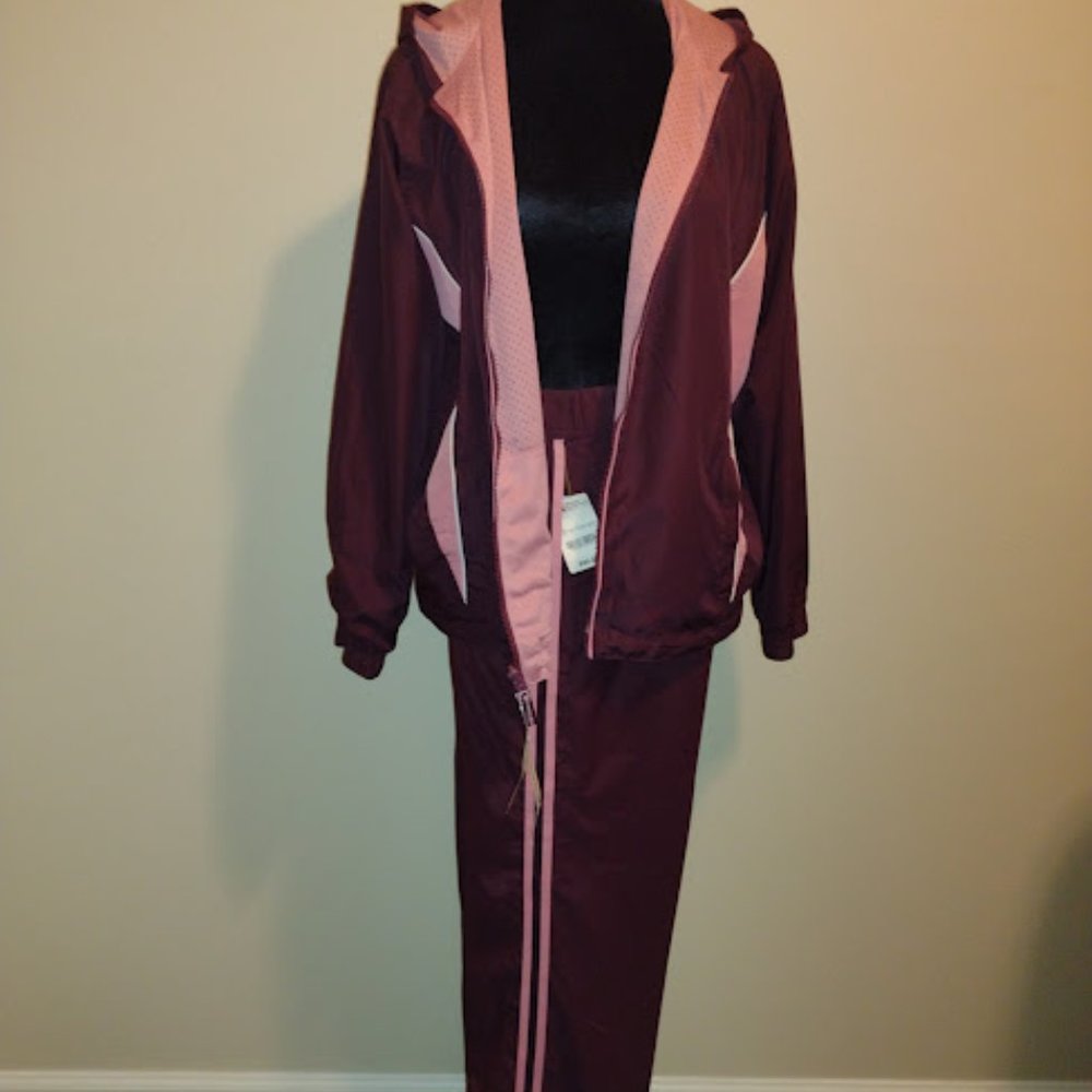 SJB Activewear, New 2pc, Reversible, Cranberry Color wPink Stripes, Size-L